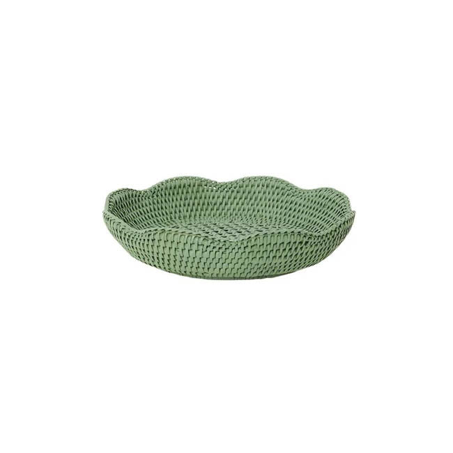 Round Rattan Scalloped Tray | Green | Casa JJ