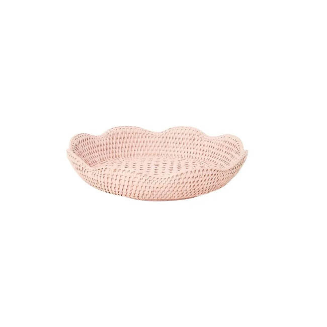 Round Rattan Scalloped Tray | Pink | Casa JJ
