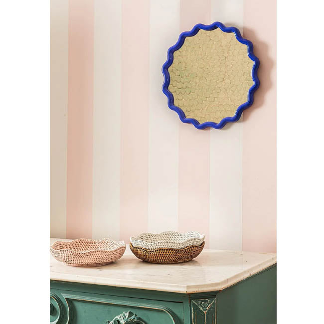 Round Rattan Scalloped Tray | Green | Casa JJ
