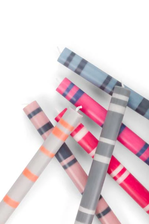 British Colour Standard Striped Pink & Grey Eco Dinner Candles, 6 per pack