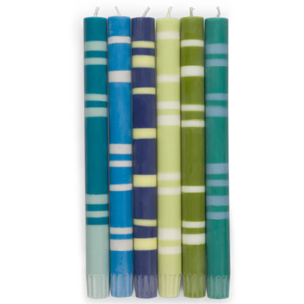 British Colour Standard Striped Cool Colours Eco Dinner Candles, 6 per pack