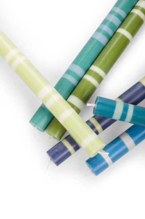 British Colour Standard Striped Cool Colours Eco Dinner Candles, 6 per pack