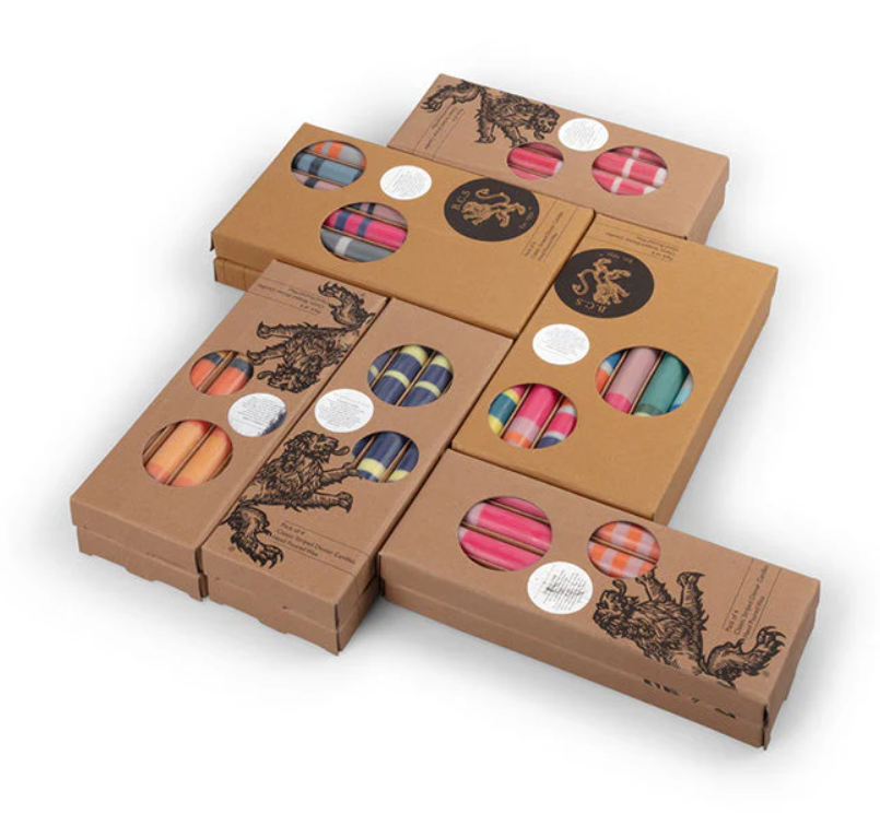 British Colour Standard Striped Cool Colours Eco Dinner Candles, 6 per pack