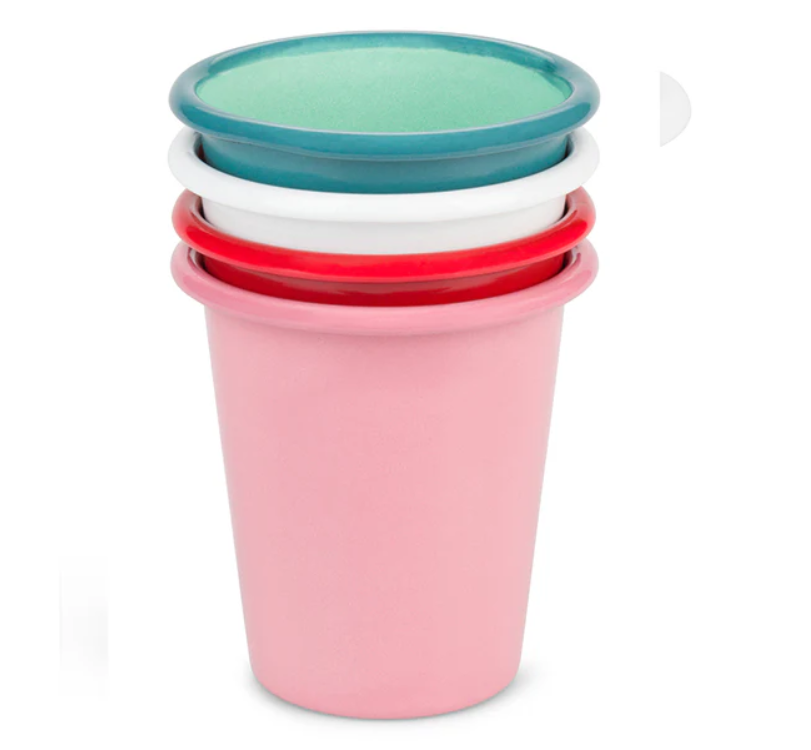 Set of 4 Enamel Tumblers in Chilli Red / Midnight Blue, British Colour Standard