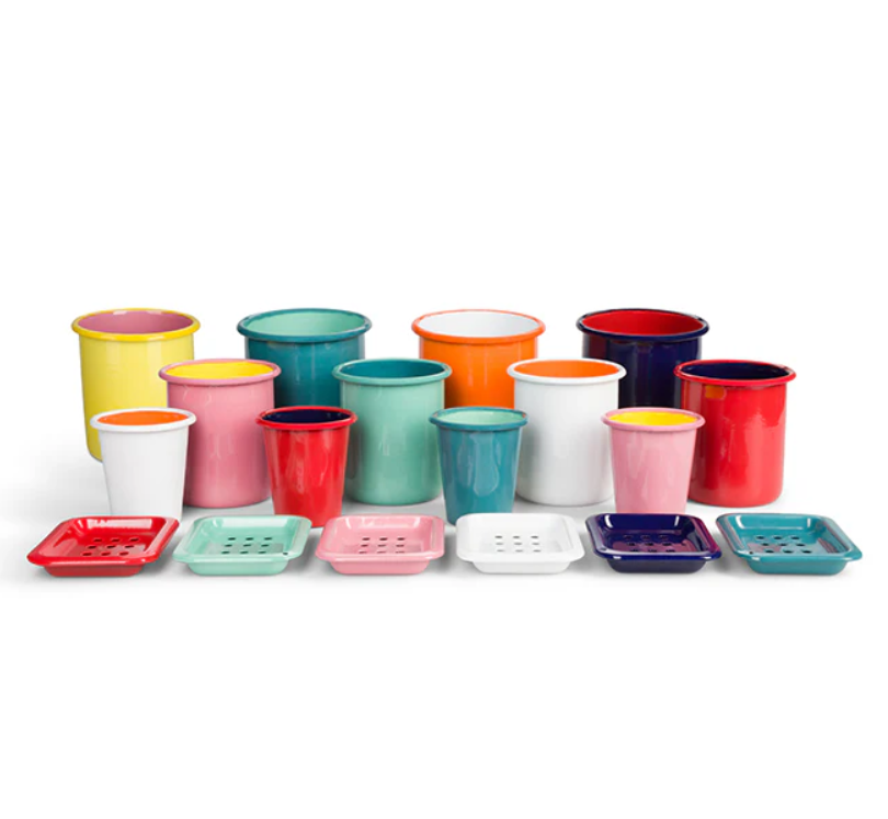 Set of 4 Enamel Tumblers in Chilli Red / Midnight Blue, British Colour Standard