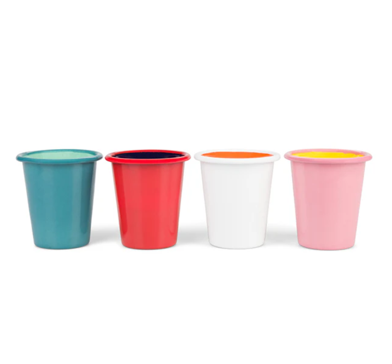 Set of 4 Enamel Tumblers in Bright White / Orange Flame, British Colour Standard