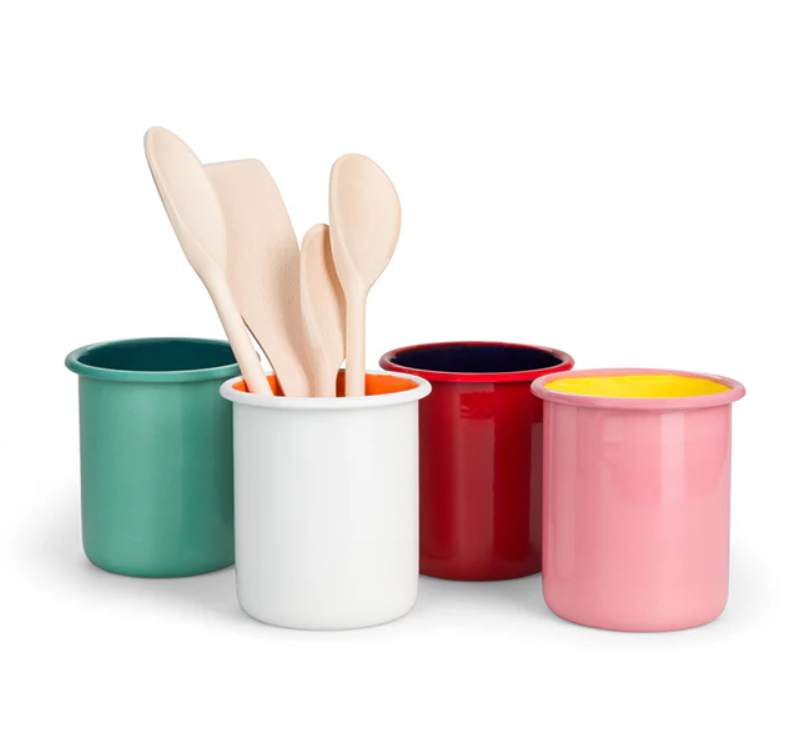 Enamel Utensil Holder in Chilli Red / Midnight Blue, British Colour Standard