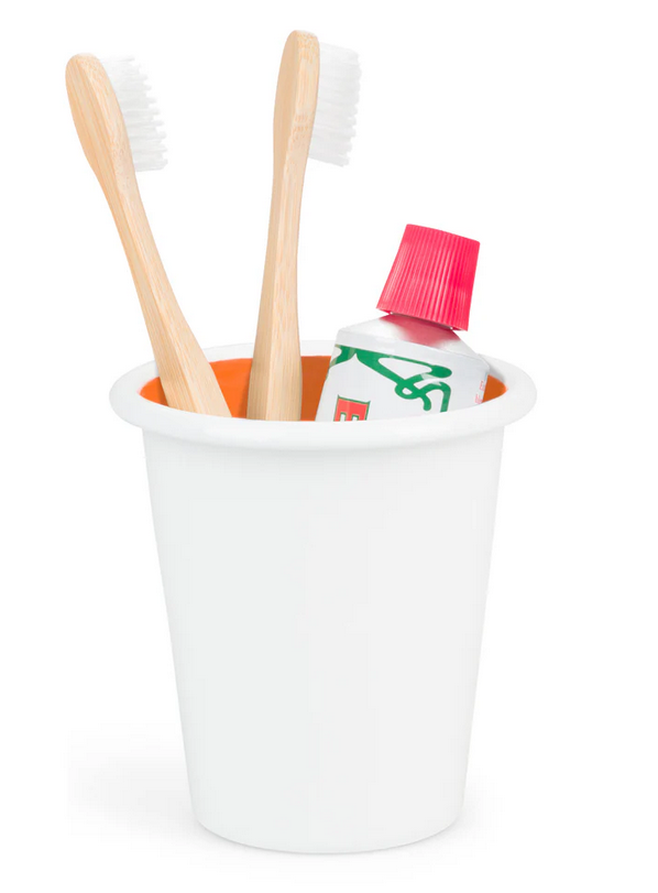 Set of 4 Enamel Tumblers in Bright White / Orange Flame, British Colour Standard