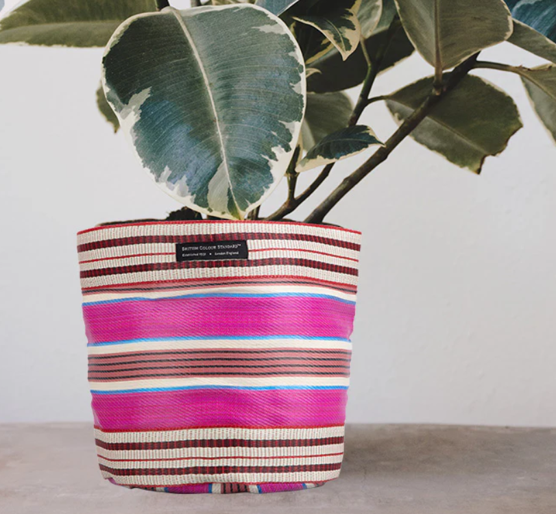 Large 25 cm  Eco Woven Plant Pot Cover in Neyron Pink, Pompadour & Pearl, British Colour Standard