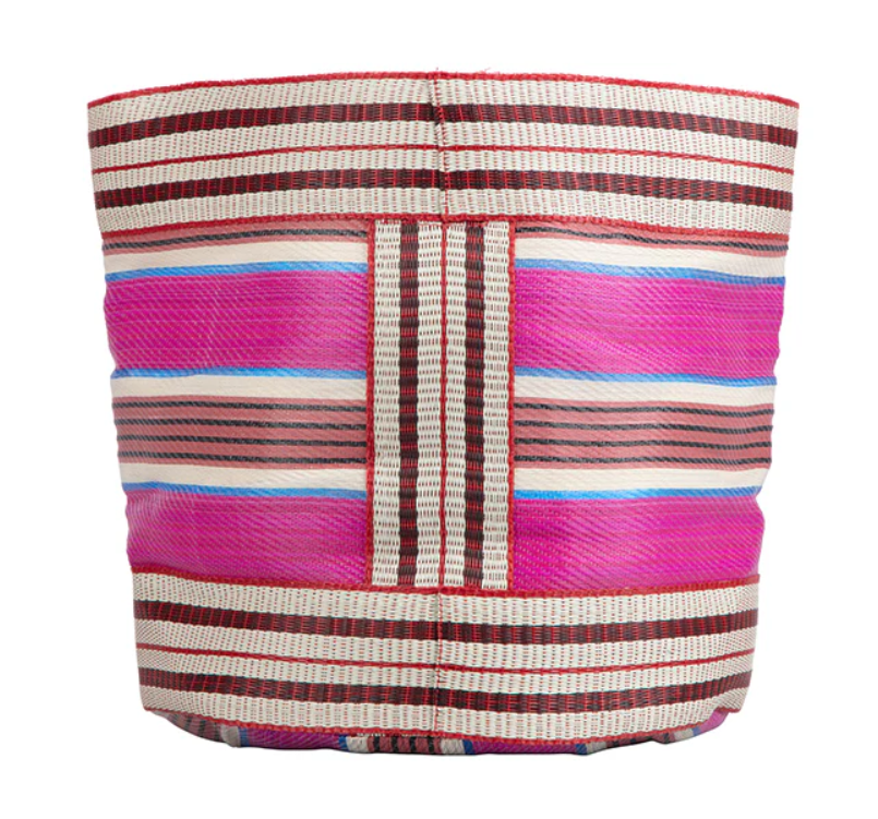 Large 25 cm  Eco Woven Plant Pot Cover in Neyron Pink, Pompadour & Pearl, British Colour Standard