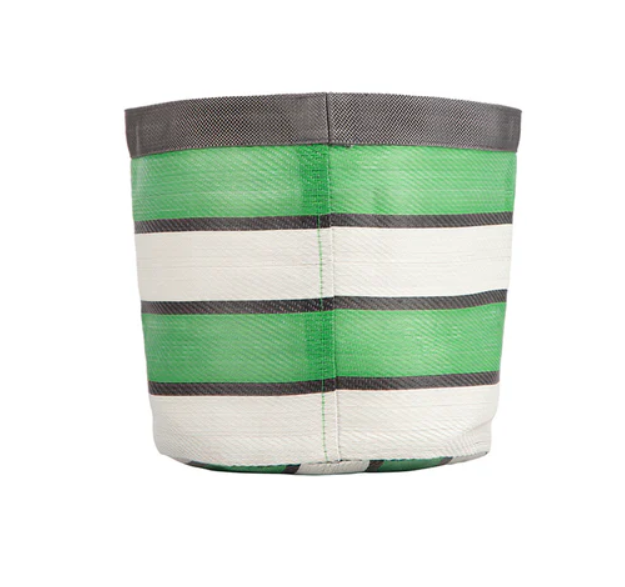Medium 19cm Eco Woven Plant Pot Cover in Grass Green, Indigo & Pearl
