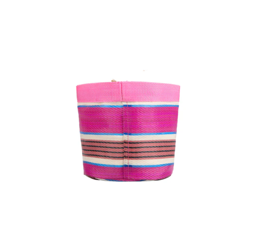 Small 14cm Eco Woven Plant Pot Cover in Neyron Pink, Pompadour & Pearl, British Colour Standard