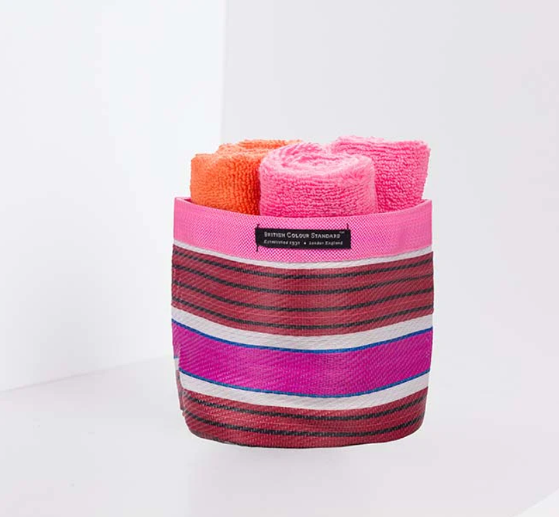 Small 14cm Eco Woven Plant Pot Cover in Neyron Pink, Pompadour & Pearl, British Colour Standard