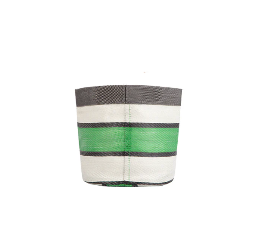 Small 14cm Eco Woven Plant Pot Cover in Grass Green, Indigo & Pearl, British Colour Standard
