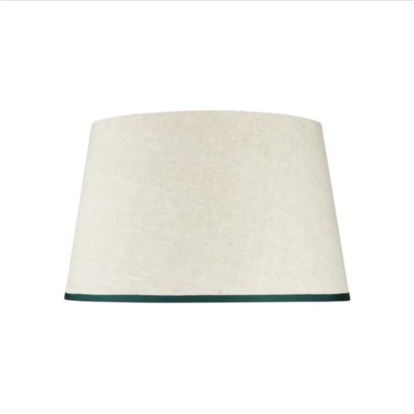 Rosana Lonsdale Stretched Ivory Linen Lampshade with Artichoke Green Coloured Trim 