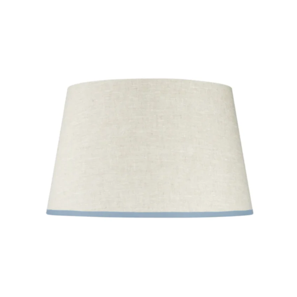 Rosana Lonsdale Stretched Ivory Linen Lampshade with Sky Blue Coloured Trim 