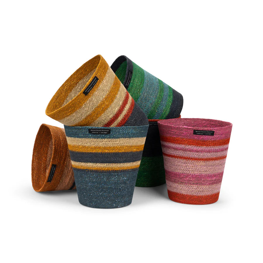 Seagrass Waste Paper Basket in Olive & Old Rose | British Colour Standard
