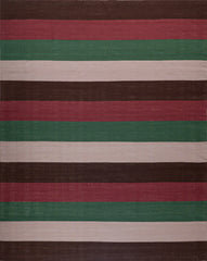 Stripes 1 Flatwoven Wool Rug | Pink, Green & Burgundy | Amy Kent