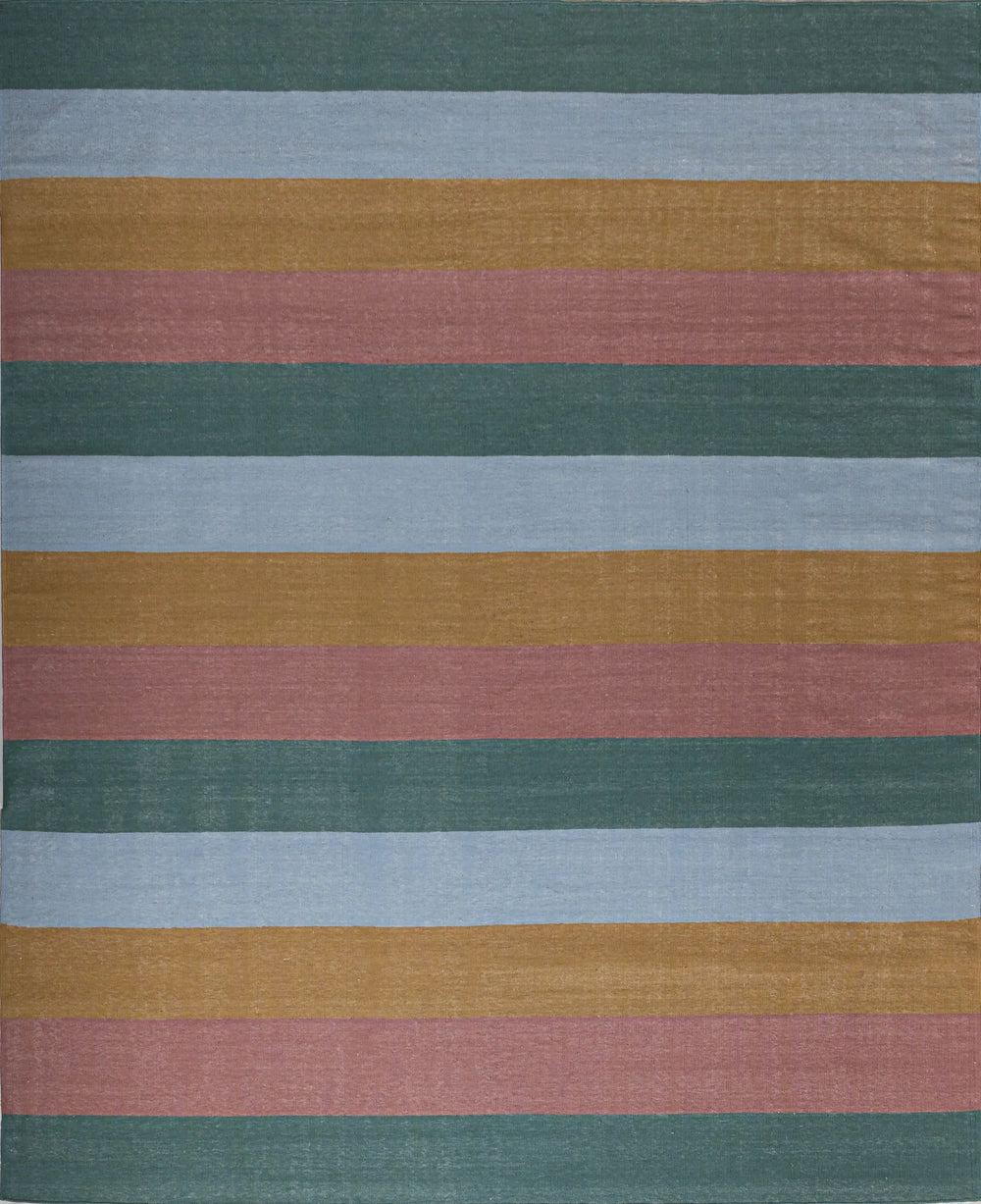 Stripes 2 Flatwoven Wool Rug | Blue, Green,Pink & Yellow | Amy Kent