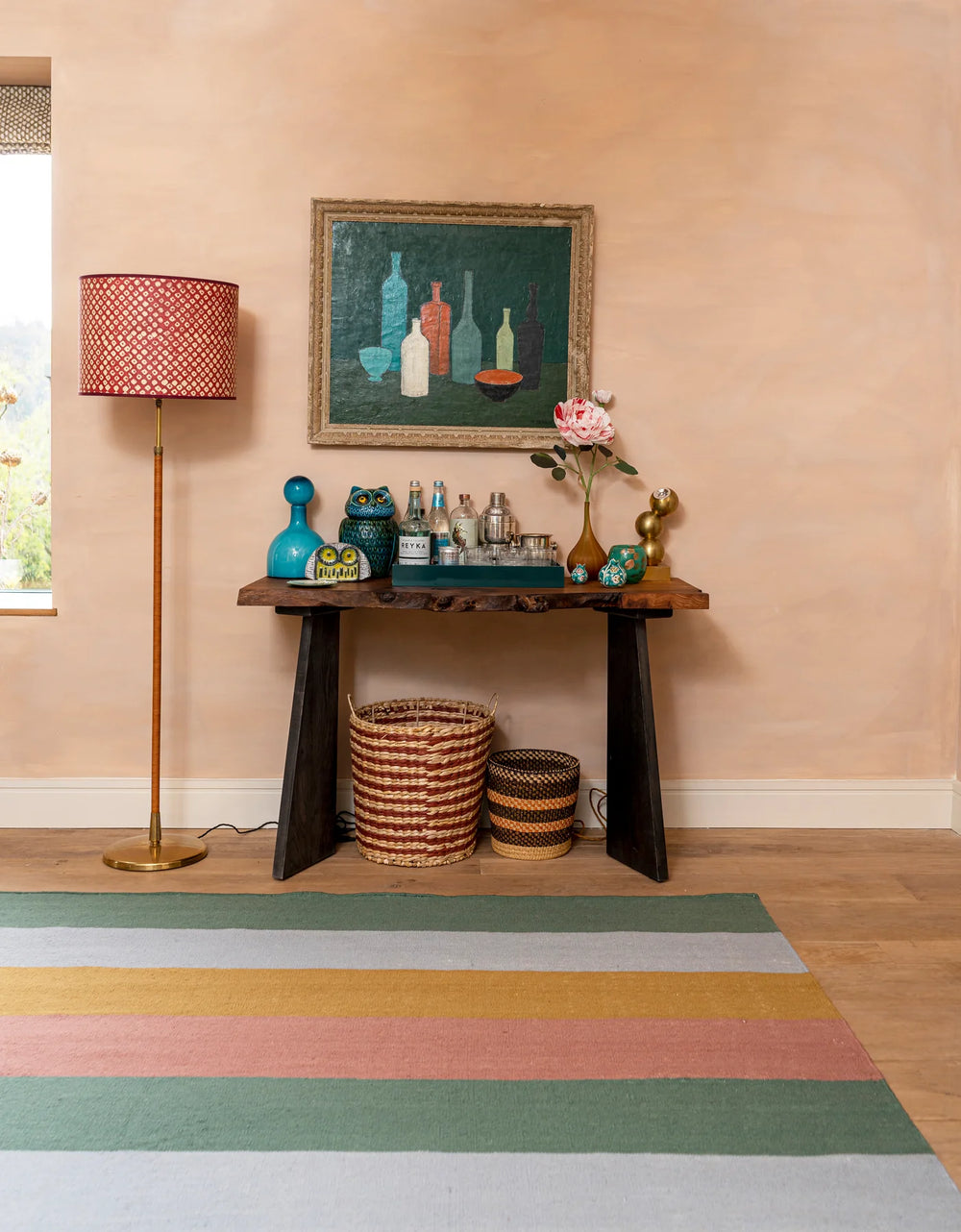 Stripes 2 Flatwoven Wool Rug | Blue, Green,Pink & Yellow | Amy Kent