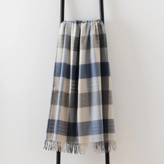 Blue Check Throw | Merino Wool | Isle Mill | Patchwork Coastline