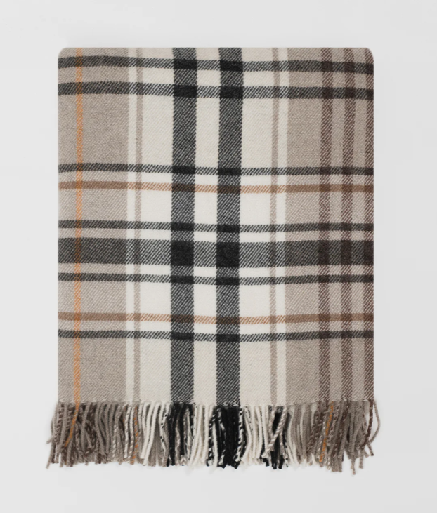 Natural & Grey Check Throw | Merino Wool | Pitnacree Sea Blue