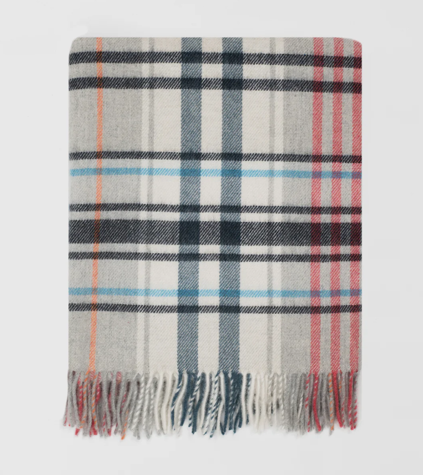 Pink, Grey & Blue Check Throw | Merino Wool | Pitnacree Rose