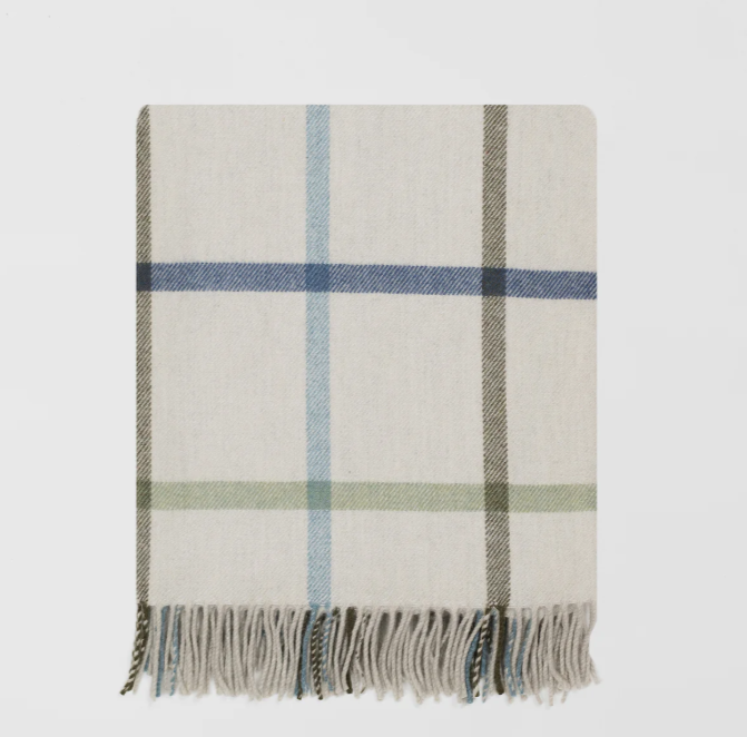 Blue & Green Check Throw | Merino Wool | Isle Mill | Milton Glade