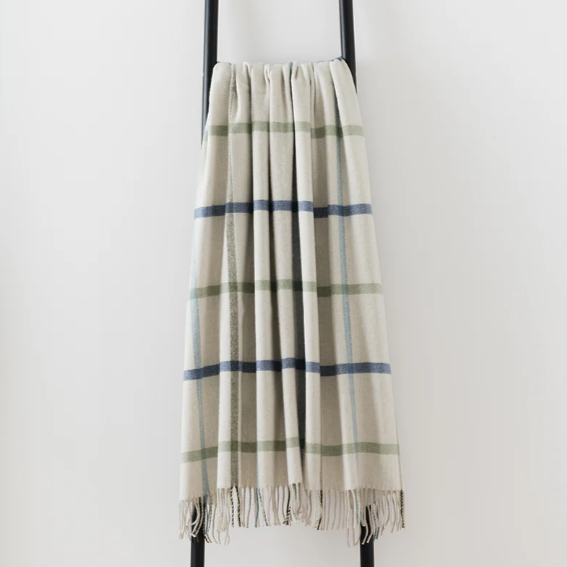 Blue & Green Check Throw | Merino Wool | Isle Mill | Milton Glade