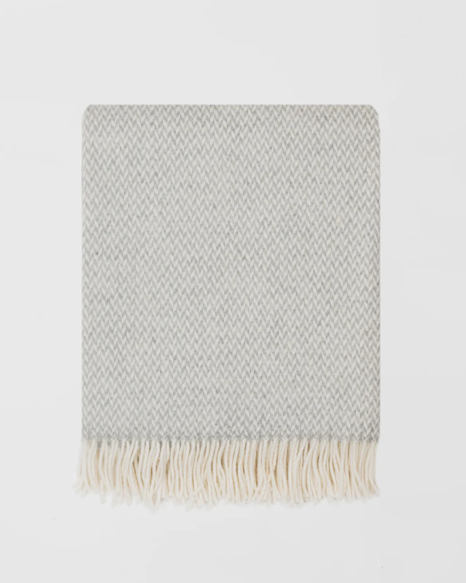 Grey Herringbone Throw | Merino Wool | Isle Mill | Balintyre Cloud