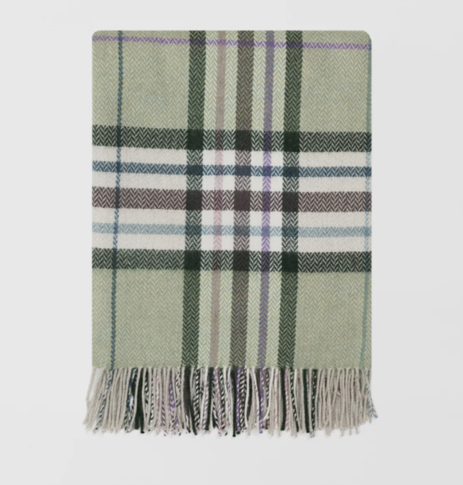 Natural & Green Check Throw | Merino Wool | Isle Mill | Moraig Jade