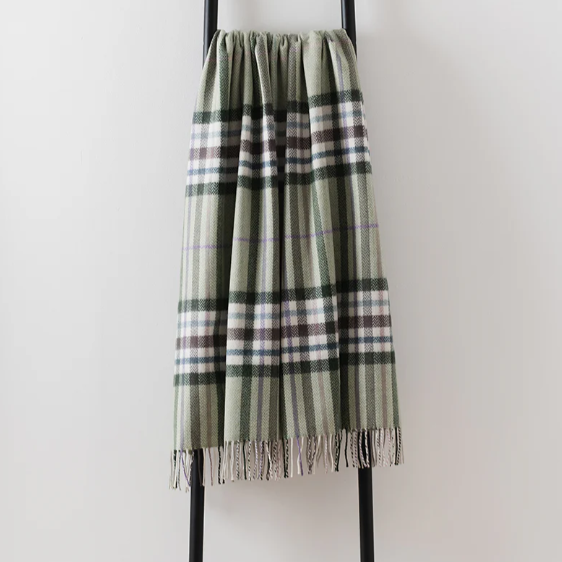 Natural & Green Check Throw | Merino Wool | Isle Mill | Moraig Jade
