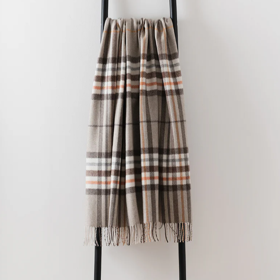 Natural & Orange Check Throw | Merino Wool | Isle Mill | Moraig Bronze