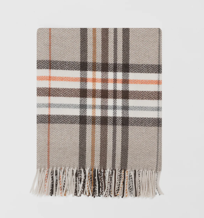 Natural & Orange Check Throw | Merino Wool | Isle Mill | Moraig Bronze