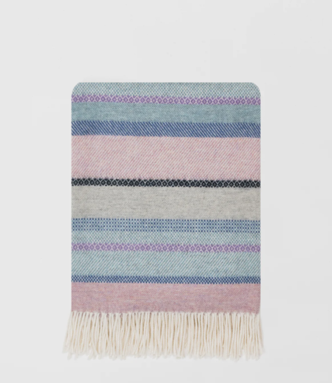Pink & Blue Striped Throw | Merino Wool | Isle Mill | Croftmore Seaglass