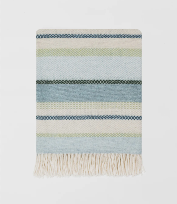 Blue Striped Throw | Merino Wool | Isle Mill | Croftmore Seaglass
