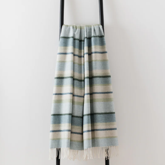 Blue Striped Throw | Merino Wool | Isle Mill | Croftmore Seaglass