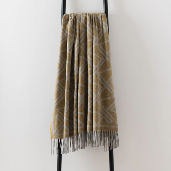 Grey & Mustard Zig Zag Throw | Merino Wool | Isle Mill 