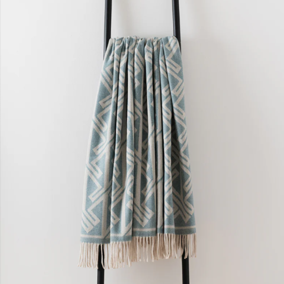 Blue & Cream Zig Zag Throw | Merino Wool | Isle Mill 