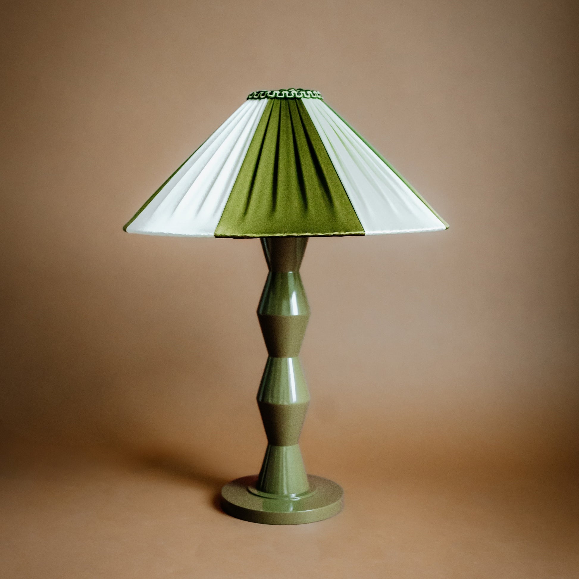 Fitz Pleated Empire Lampshade | Striped Olive Green & Ivory