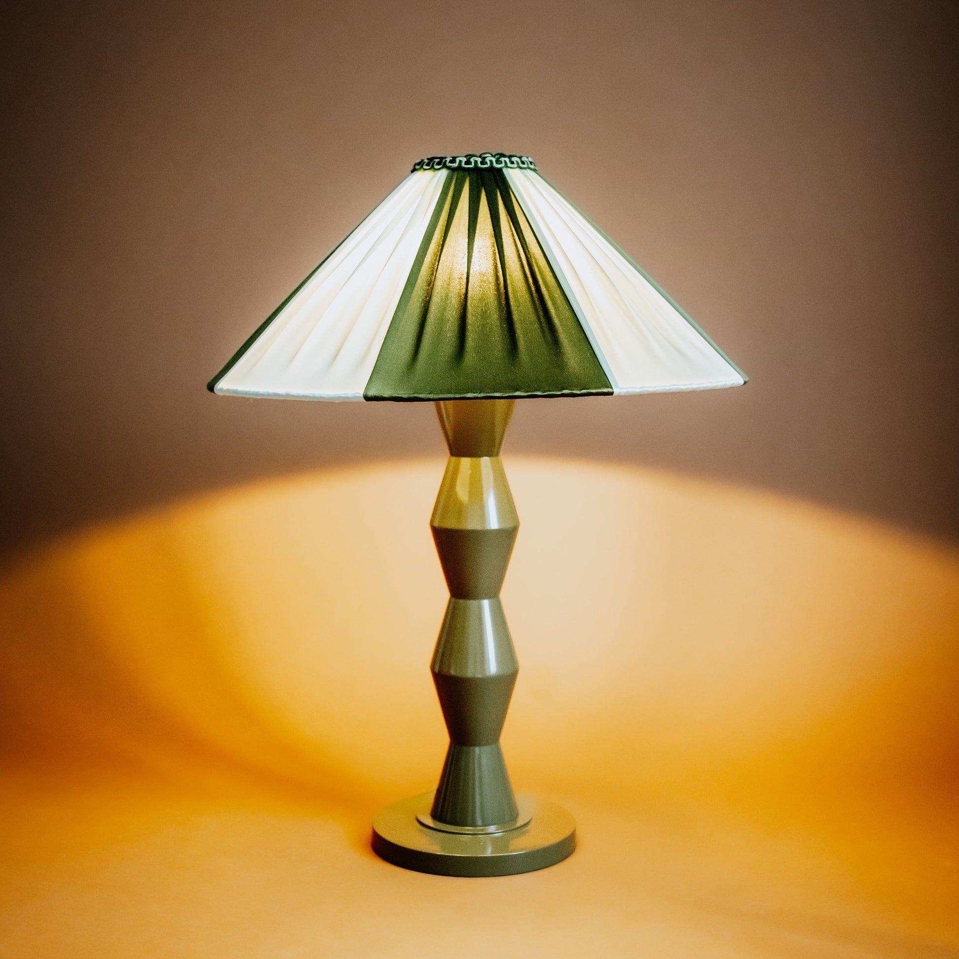 Fitz Pleated Empire Lampshade | Striped Olive Green & Ivory