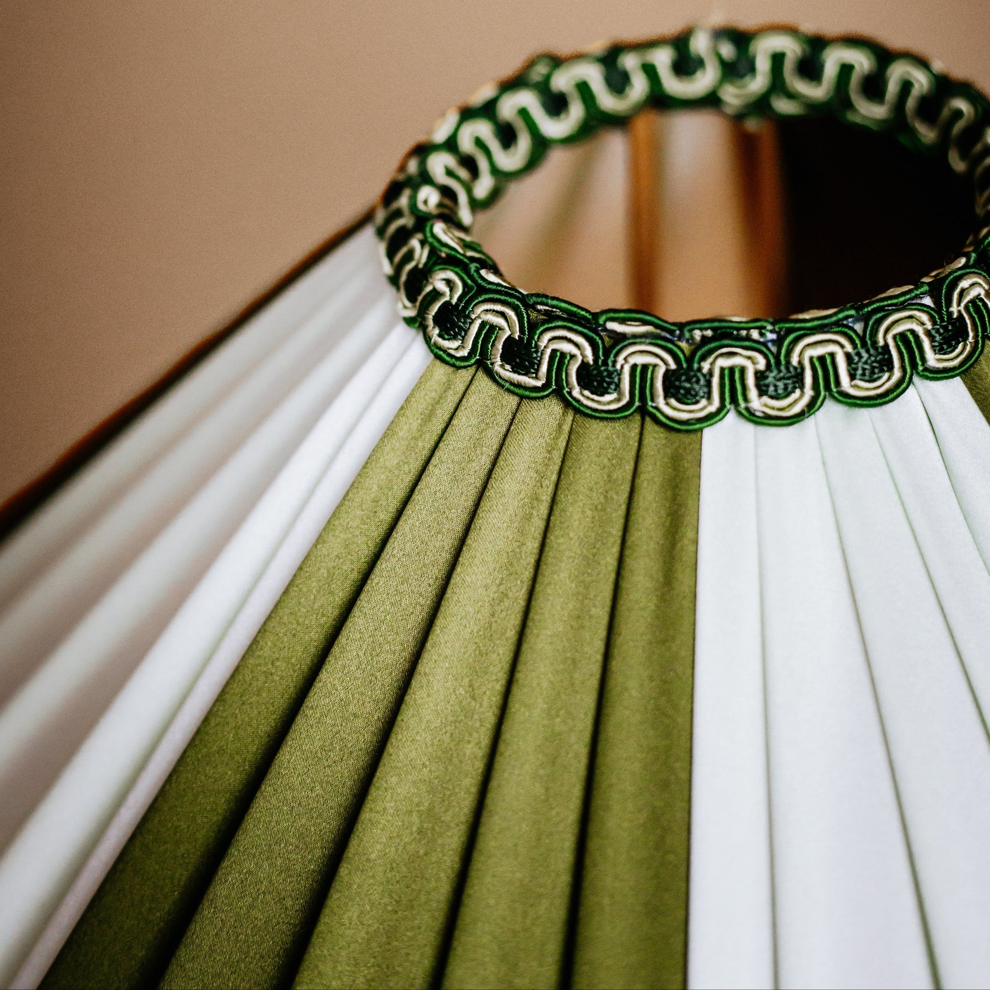 Fitz Pleated Empire Lampshade | Striped Olive Green & Ivory