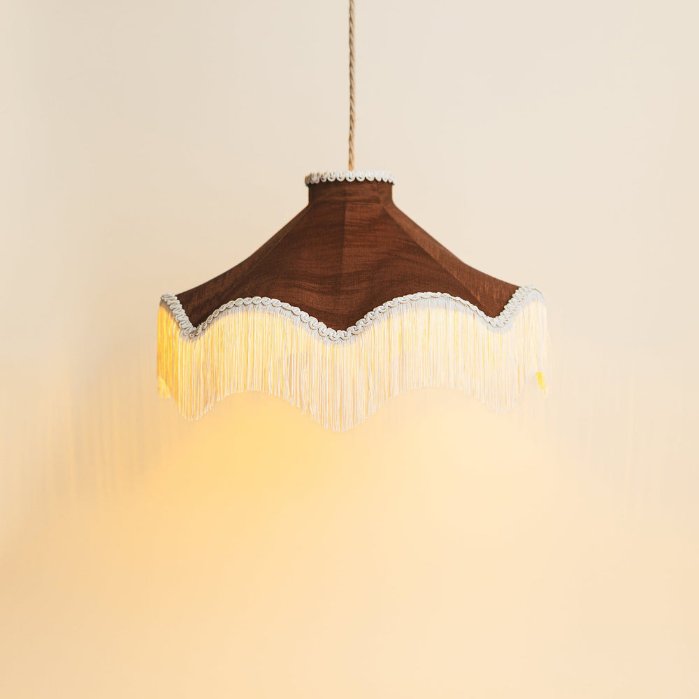 Moiré Fringed Lampshade with Tassels  | Cognac Brown | Tinker & Tallulah
