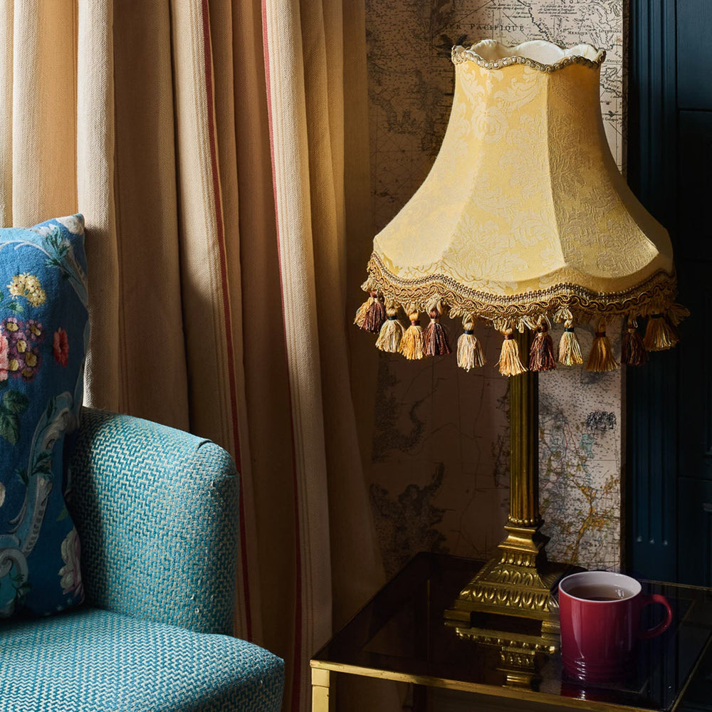 Yellow Damask Lampshade with Tassel Fringe | Tinker & Tallulah