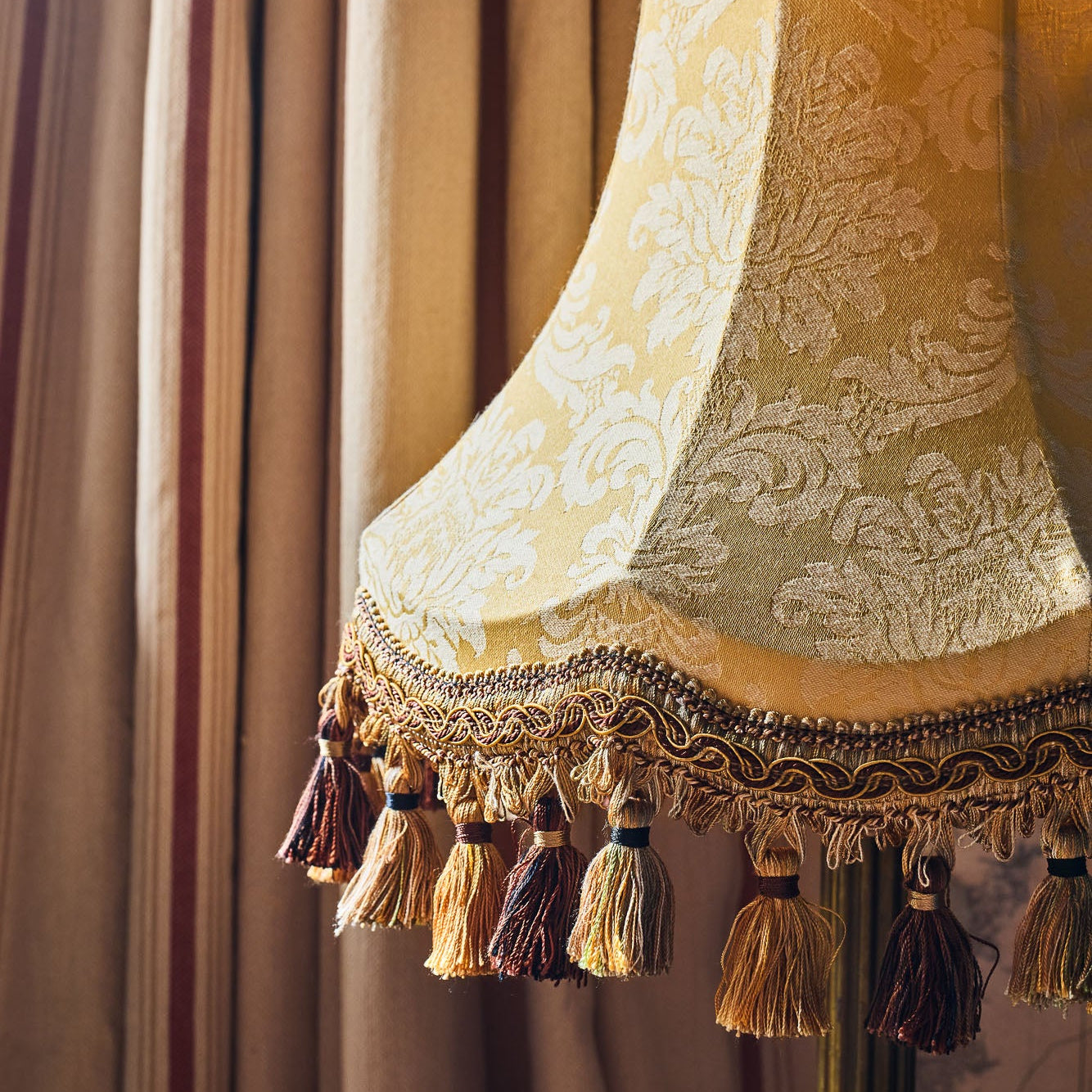 Yellow Damask Lampshade with Tassel Fringe | Tinker & Tallulah