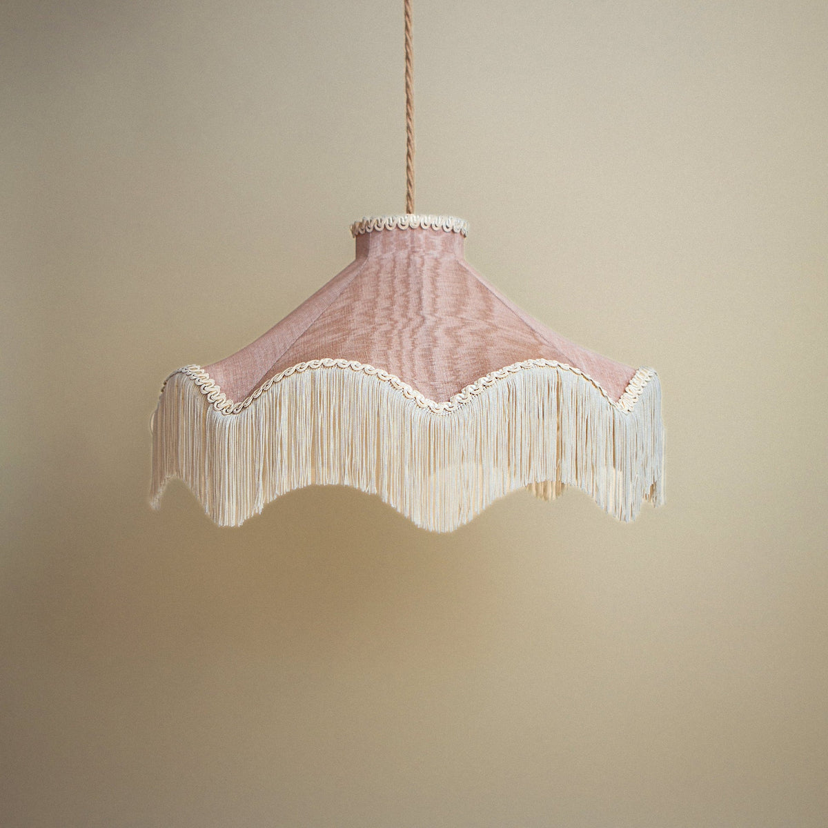 Moiré Fringed Lampshade with Tassels  | Blush Pink | Tinker & Tallulah