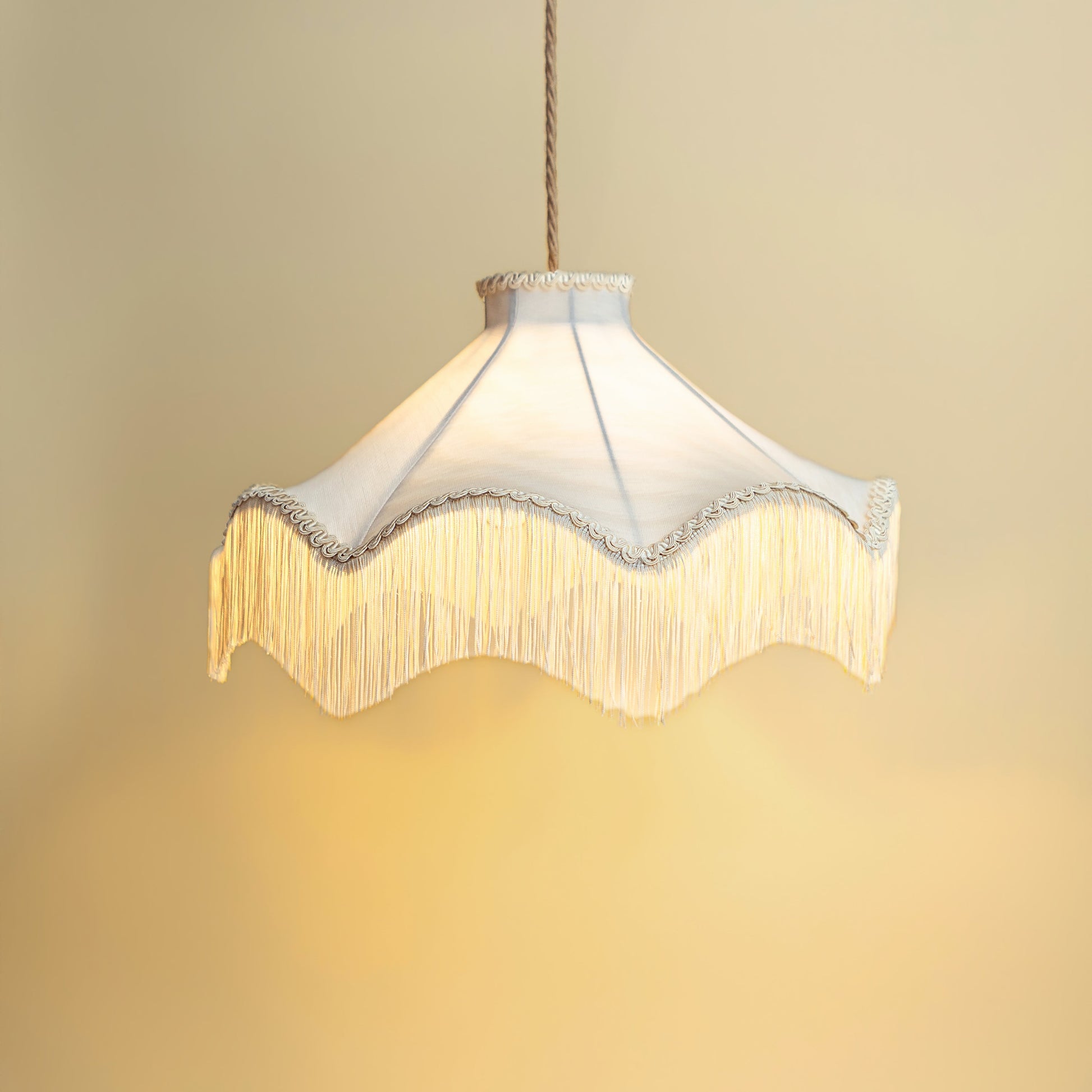 Moiré Fringed Lampshade with Tassels  | Ivory | Tinker & Tallulah