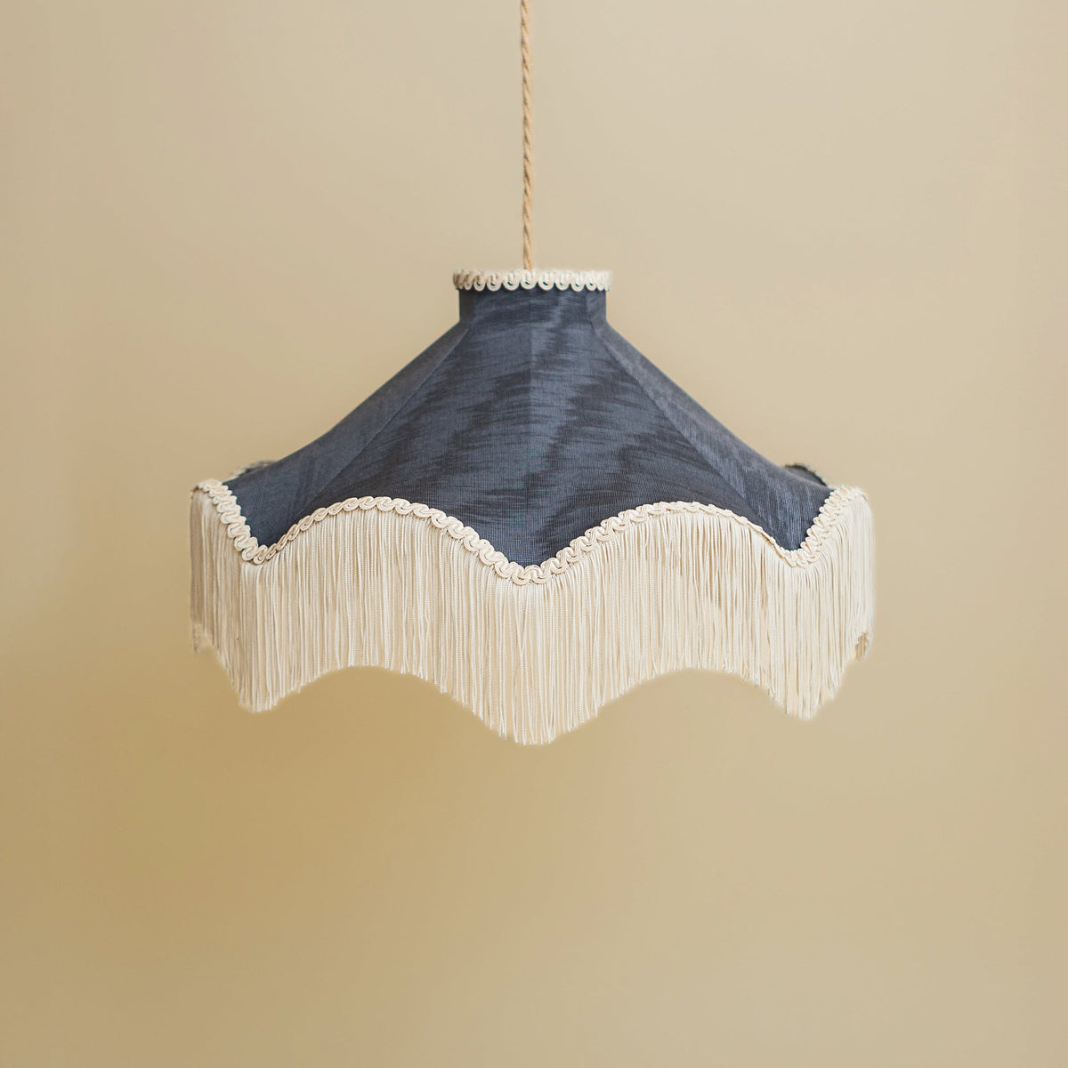 Moiré Fringed Lampshade with Tassels  | Midnight Blue | Tinker & Tallulah