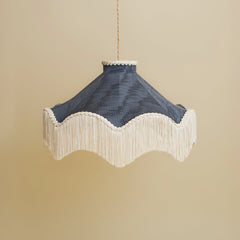 Moiré Fringed Lampshade with Tassels  | Midnight Blue | Tinker & Tallulah