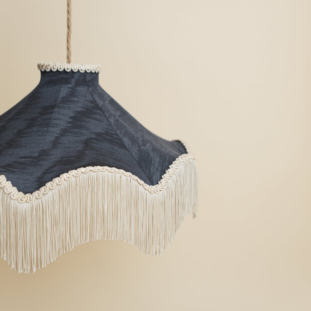 Moiré Fringed Lampshade with Tassels  | Midnight Blue | Tinker & Tallulah